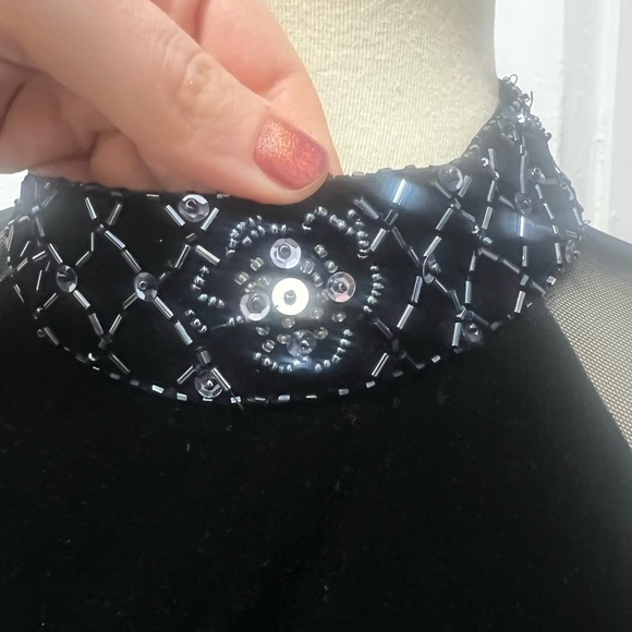 Vintage Velvet Black Dress with Sheer Sleeves - Picture 5 of 8